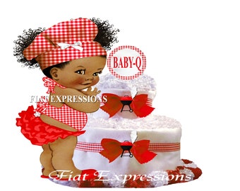 Baby-Q Girl Red 2 Tier Diaper Cake and Baby-Q Baby Shower Centerpiece & Gift