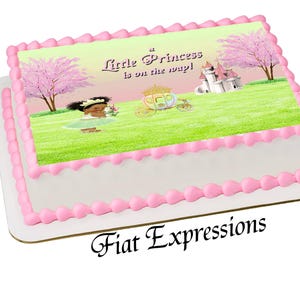 Princess with Carriage & Castle Baby Shower Edible Cake Image Digital File, Princess Tiana Themed Baby Shower Edible Cake image