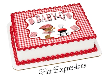 Baby-q Boy Red Check Baby Shower Edible Cake Image Digital File
