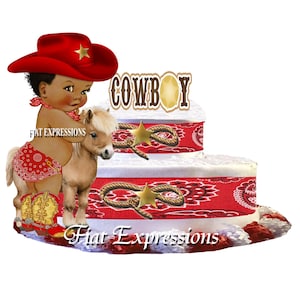 Cowboy Diaper Cake, 2 Tier Burp Cloth Diaper Cake, Western Diaper Cake, Cowboy Baby Shower Centerpiece and Gift
