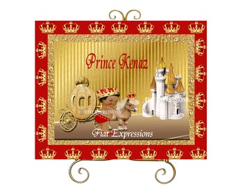 Prince & Pony Red Gold Baby Shower Backdrop/Baby Shower Decor Baby Shower Sign DIGITAL