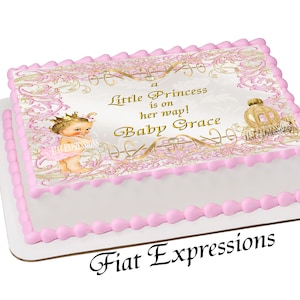 Princess Pink Gold Baby Shower Edible Cake Image Digital File