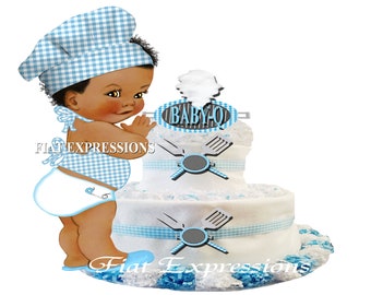 Baby-Q Boy Blue 2 Tier Diaper Cake and Baby-Q Baby Shower Centerpiece & Gift