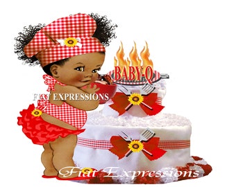 Baby-Q Girl Red 2 Tier Diaper Cake and Baby-Q Baby Shower Centerpiece & Gift