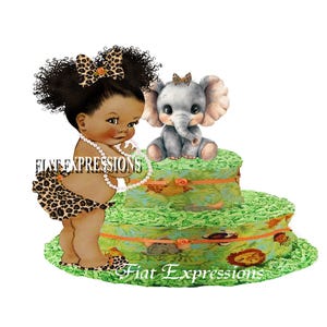 Safari Girl Diaper Cake, Elephant Diaper Cake, Jungle Green Diaper Cake, 2 Tier Diaper Cake, Safari Baby Shower Centerpiece and Gift