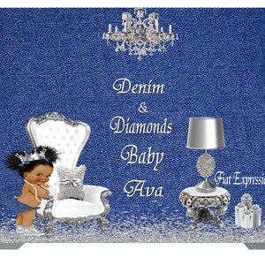 Denim & Diamonds Baby Girl Baby Shower Poster Backdrop Digital File