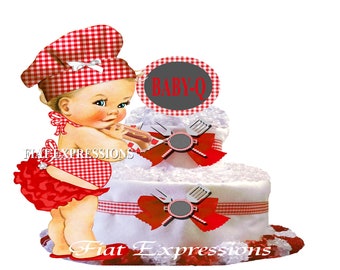 Baby-Q Girl Red 2 Tier Diaper Cake and Baby-Q Baby Shower Centerpiece & Gift