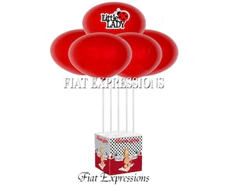 Ladybug Black & Red Polka Dots with Sitting Girl Baby Shower Balloon Centerpiece