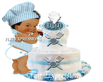 Baby-Q Boy Blue 2 Tier Diaper Cake and Baby-Q Baby Shower Centerpiece & Gift