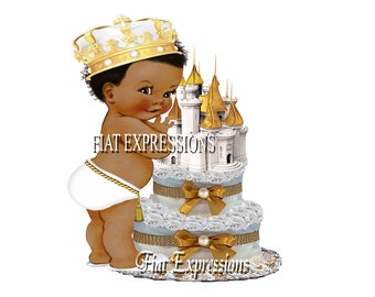 Prince 2 Tier Diaper Cake, Castle Diaper Cake, White and Gold Diaper Cake, Gift & Centerpiece, Boy Diaper Cake, Royal Baby Shower