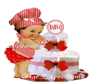 Baby-Q Girl Red 2 Tier Diaper Cake and Baby-Q Baby Shower Centerpiece & Gift