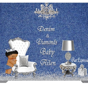 Denim & Diamonds Baby Boy Baby Shower Poster Backdrop Digital File