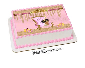 Princess Pink Gold Baby Shower Edible Cake Image Digital File