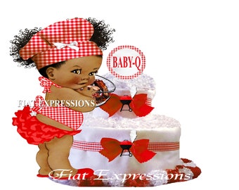 Baby-Q Girl Red 2 Tier Diaper Cake and Baby-Q Baby Shower Centerpiece & Gift