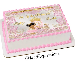 Princess & Carriage Pink and Gold Edible Cake Image Digital File