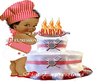 Baby-Q Boy Red 2 Tier Diaper Cake and Baby-Q Baby Shower Centerpiece & Gift