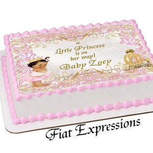 Princess Pink Gold Baby Shower Edible Cake Image Digital File