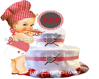 Baby-Q Boy Red 2 Tier Diaper Cake and Baby-Q Baby Shower Centerpiece & Gift