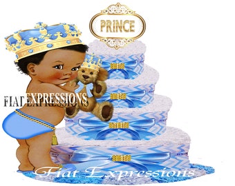 Prince Burp Cloth 4 Tier Diaper Cake Teddy Bear Diaper Cake Prince Baby Shower Centerpiece and Gift