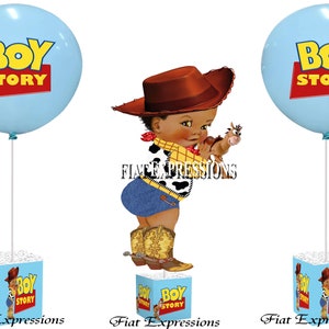 Boy Story Cowboy Baby Centerpiece with Balloons Baby Shower Centerpiece Decorations