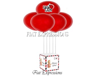 Ladybug Envelope with Sitting Girl Baby Shower Balloon Centerpiece