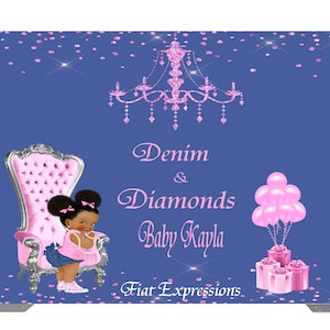 Denim & Diamonds Girl Pink Baby Shower Poster Backdrop Digital File