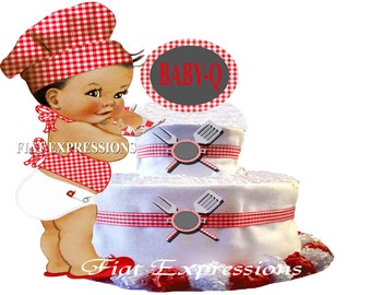 Baby-Q Boy Red 2 Tier Diaper Cake and Baby-Q Baby Shower Centerpiece & Gift