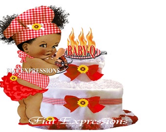 Baby-Q Girl Red 2 Tier Diaper Cake and Baby-Q Baby Shower Centerpiece & Gift