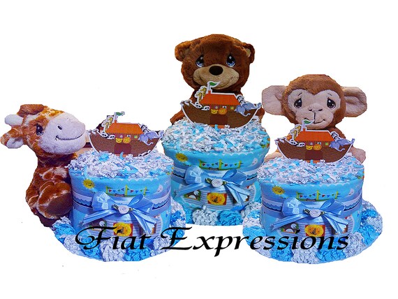 Noah's Ark Mini Diaper Cake, Noah's Ark Baby Shower, Animal Mini Diaper Cake, Boy Diaper Cake Il_570xn