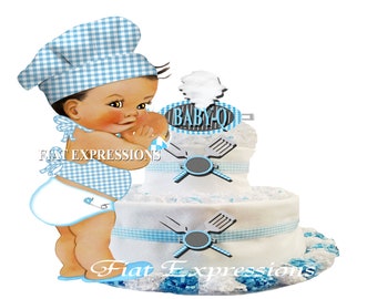Baby-Q Boy Blue 2 Tier Diaper Cake and Baby-Q Baby Shower Centerpiece & Gift