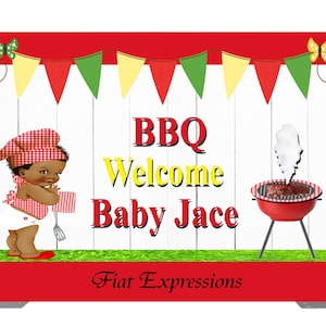 Baby-Q Boy with Potholder Baby Shower Poster Backdrop Digital File