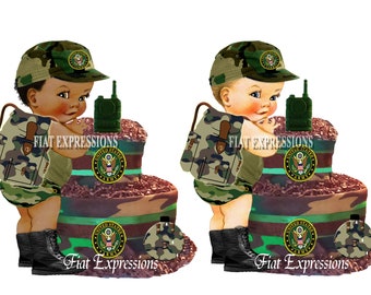 Army Military Camo Boy Diaper Cake Shower Centerpiece & Gift