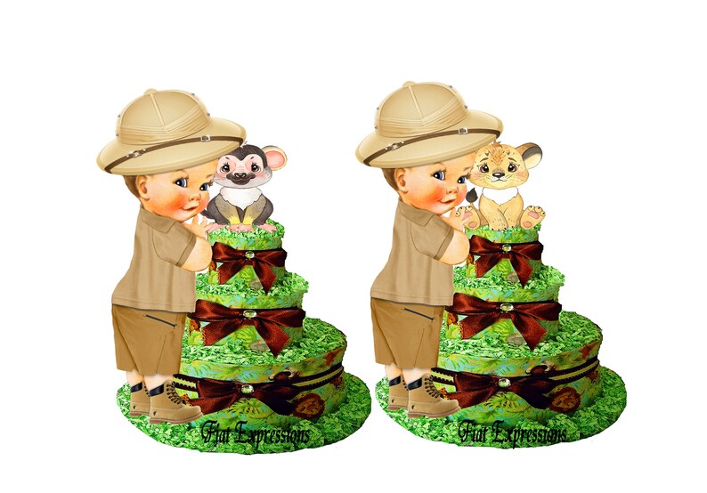 Jungle Safari Green 3 Tier Diaper Cake Baby Shower Gift shops & Centerpiece