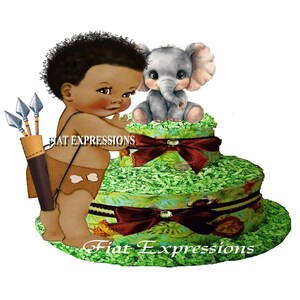 Safari Boy Diaper Cake, Elephant Diaper Cake, Jungle Green Diaper Cake, 2 Tier Diaper Cake, Safari Baby Shower Centerpiece and Gift