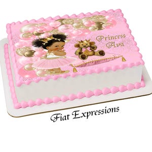 Princess & Bear Pink Gold Edible Cake Image Digital File