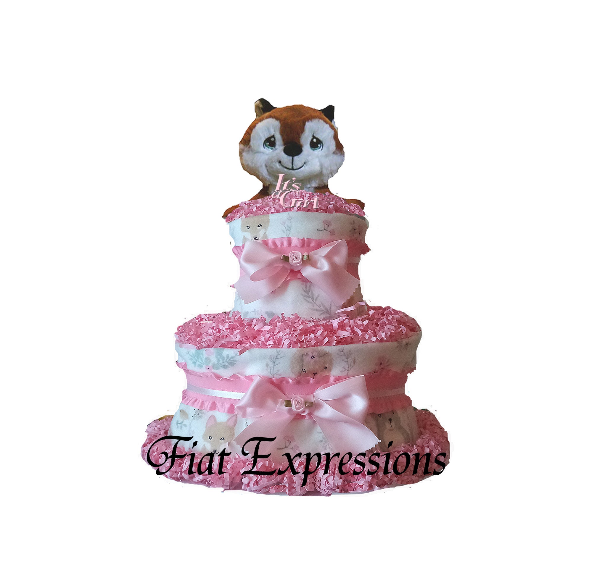 Woodland Girl Pink Burp Cloth Diaper Cake Fox Diaper Cake Woodland Baby Shower Centerpiece Gift