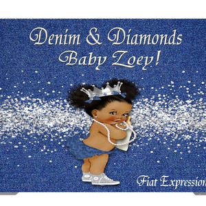 Denim & Diamonds Girl with Bottle Baby Shower Poster Backdrop Digital File