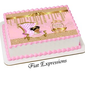 Princess with Sign Pink Gold Edible Cake Image Digital File
