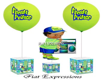 Fresh Prince Baby Shower Centerpiece and Sigle Balloon, Blue & Green