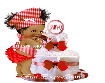 Baby-Q Girl Red 2 Tier Diaper Cake and Baby-Q Baby Shower Centerpiece & Gift