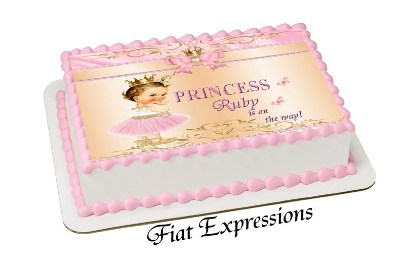 Princess Baby Shower Edible Cake Image Pink Gold Digital File image 2