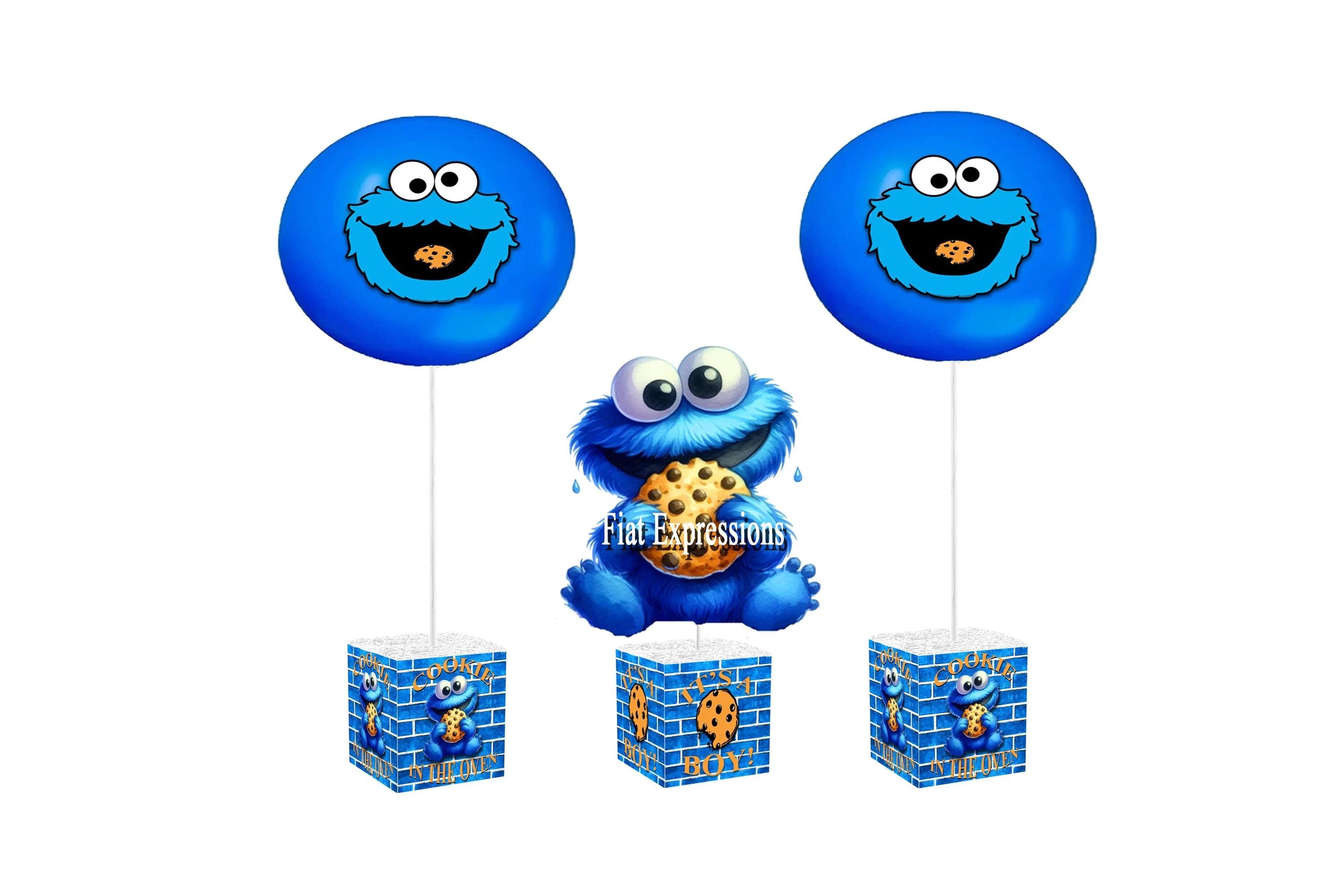 Centro de mesa para baby shower con temática de Monstruo de las Galletas y centros de mesa con globos. Incluye 3 o más centros de mesa.