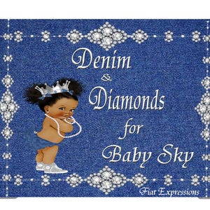 Denim & Diamonds for a Girl Baby Shower Poster Backdrop Digital File