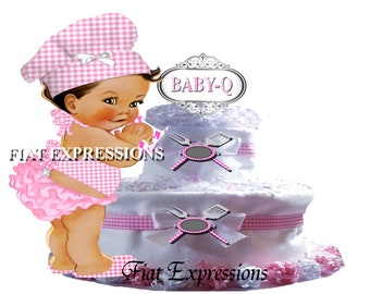 Baby-Q Girl Pink 2 Tier Diaper Cake and Baby-Q Baby Shower Centerpiece & Gift