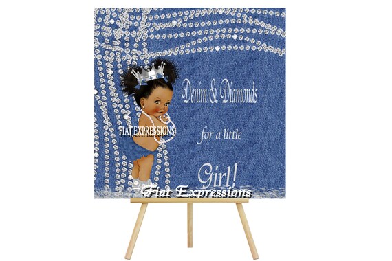 Denim & Diamonds Baby Shower Poster Backdrop Digital File Il_570xn