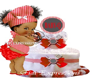 Baby-Q Girl Red 2 Tier Diaper Cake and Baby-Q Baby Shower Centerpiece & Gift