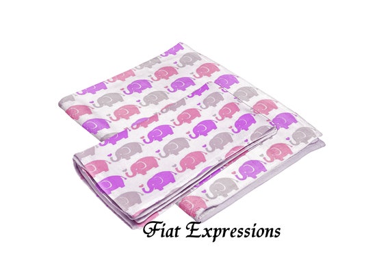 Elephant Pink & Purple Receiving Baby Blanket and Burp Cloth Baby Shower Gift Set Il_570xn