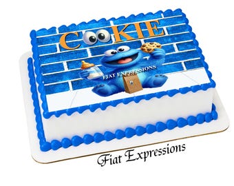 Afbeelding babyshower eetbare cake met koekjesmonsterthema, babymonster met fles en digitaal bestand koekje