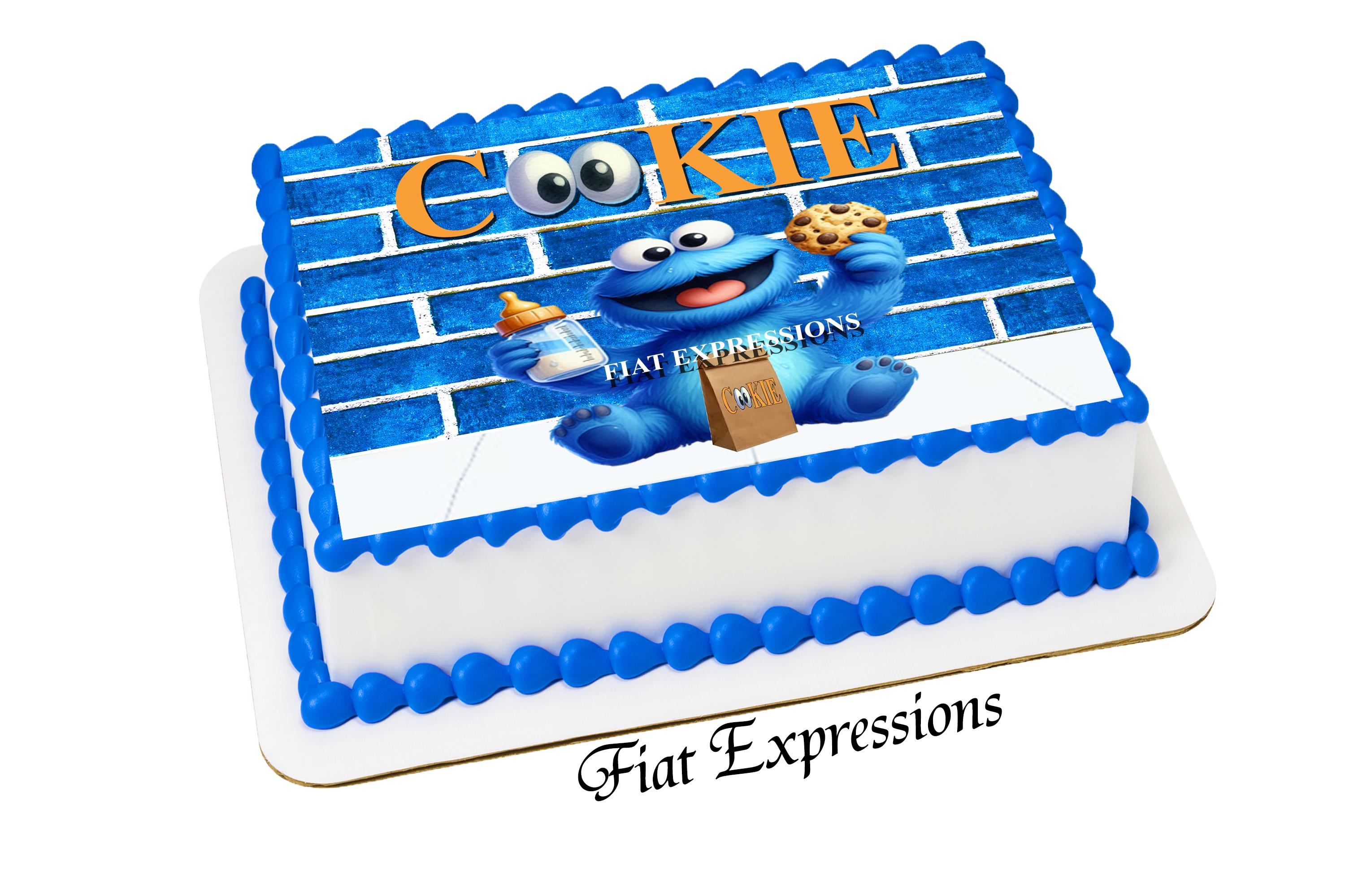 Cookie Monster Themed Baby Shower Edible Cake Image, Cookie Baby Monster Holding Bottle & Cookie Digital File