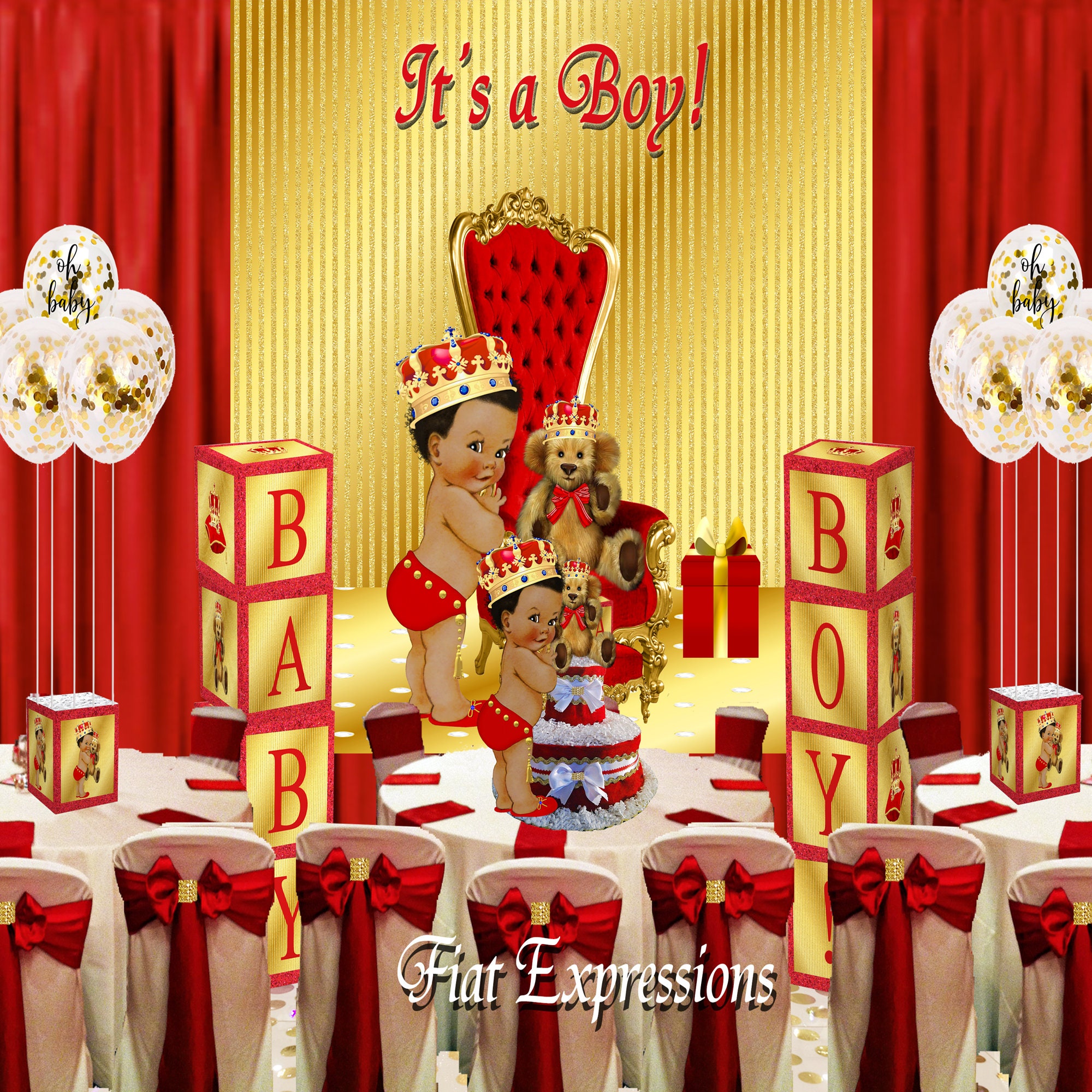 Prince  Red Gold Baby Shower Balloon Centerpiece